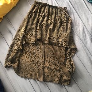 Mixed animal print high-low skirt